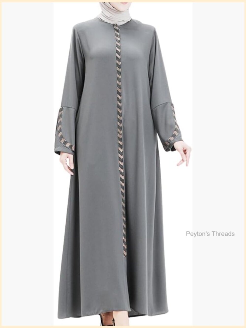 Women's Abaya Long Sleeve Open Front Floor Length Zipper Turkish Islamic Fashion